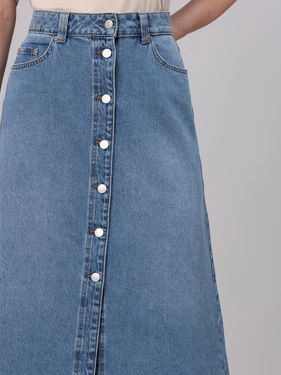 Blue Button-Front Denim Skirt - Image 6