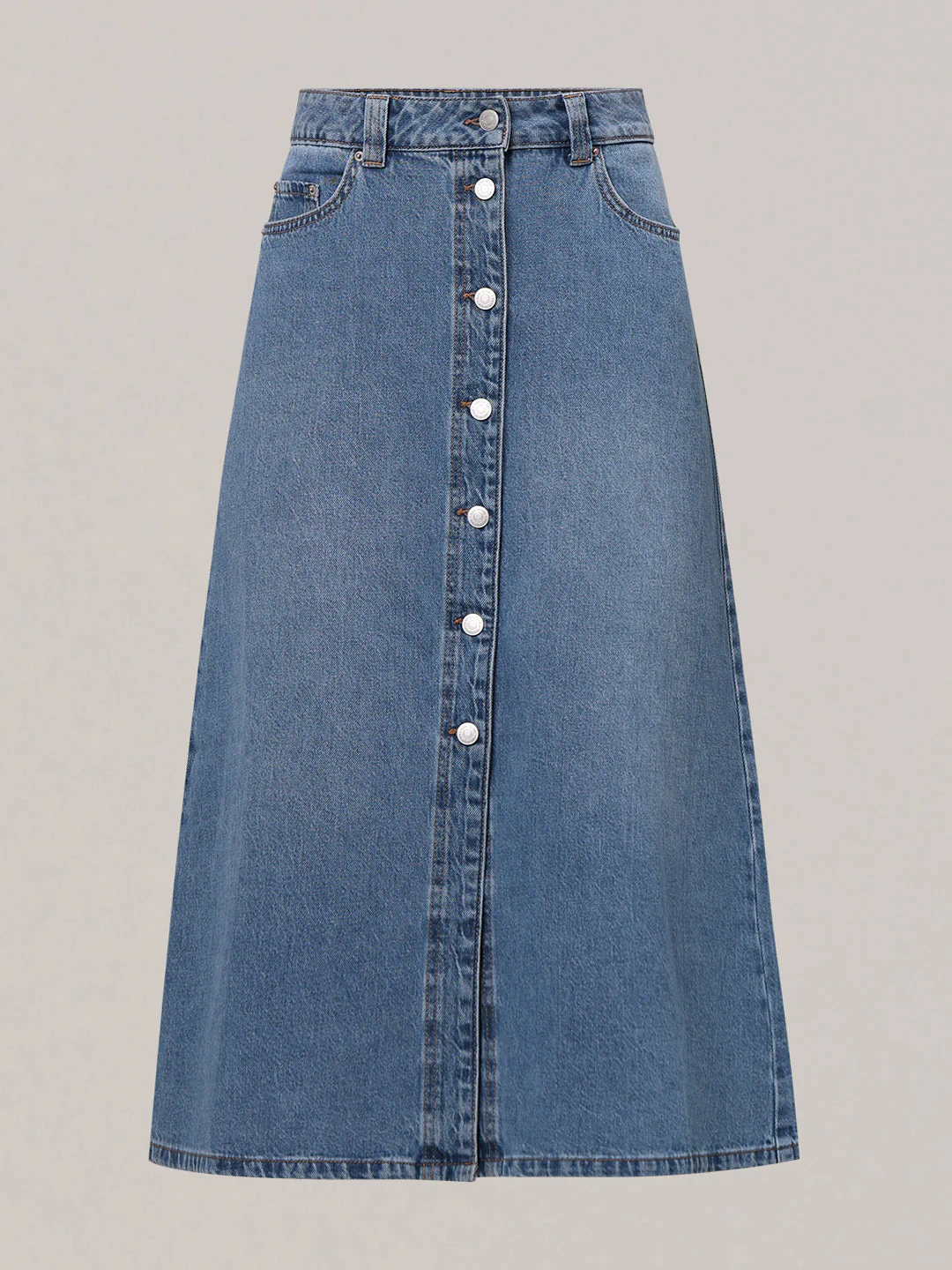 Blue Button-Front Denim Skirt - Image 7