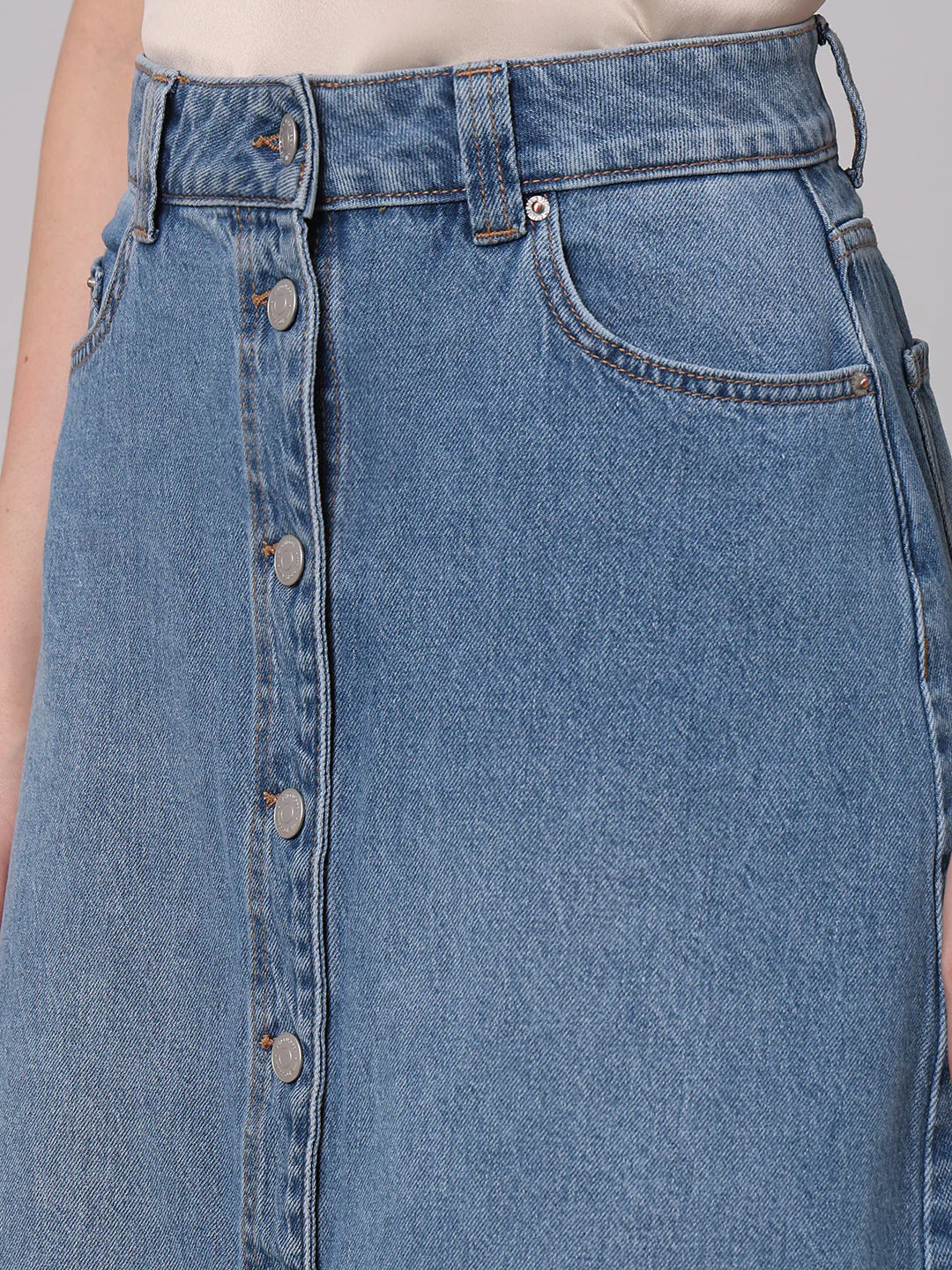 Blue Button-Front Denim Skirt - Image 8