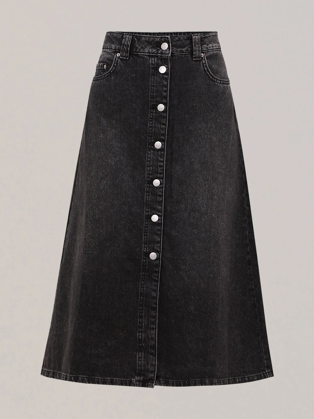 Black Button-Front Denim Skirt - Image 7