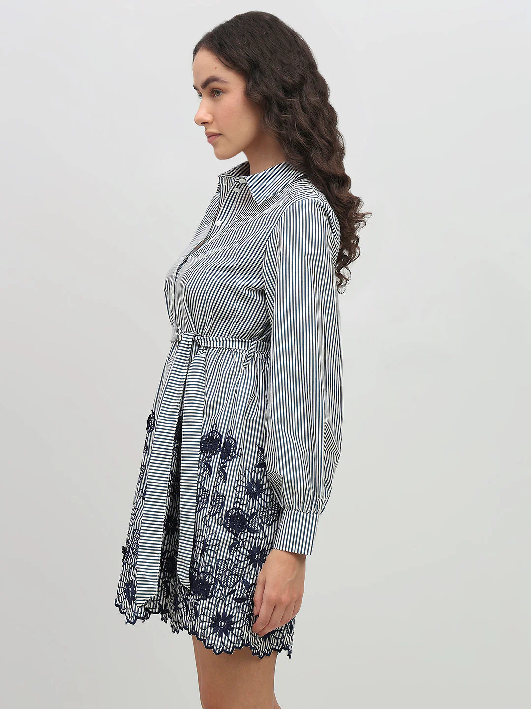 Striped Embroidered Lace Shirt Dress - Image 3