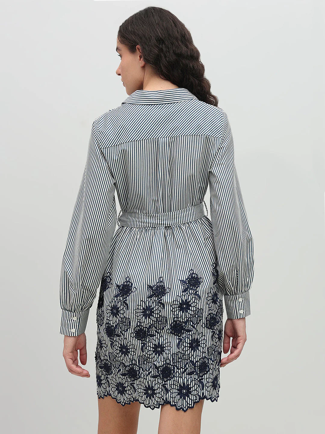 Striped Embroidered Lace Shirt Dress - Image 4