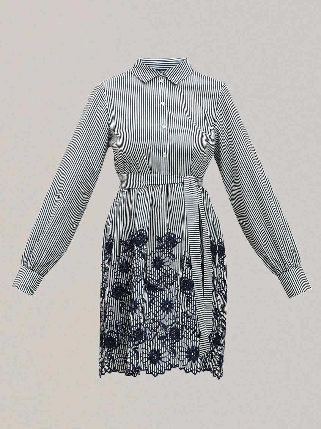 Striped Embroidered Lace Shirt Dress - Image 7