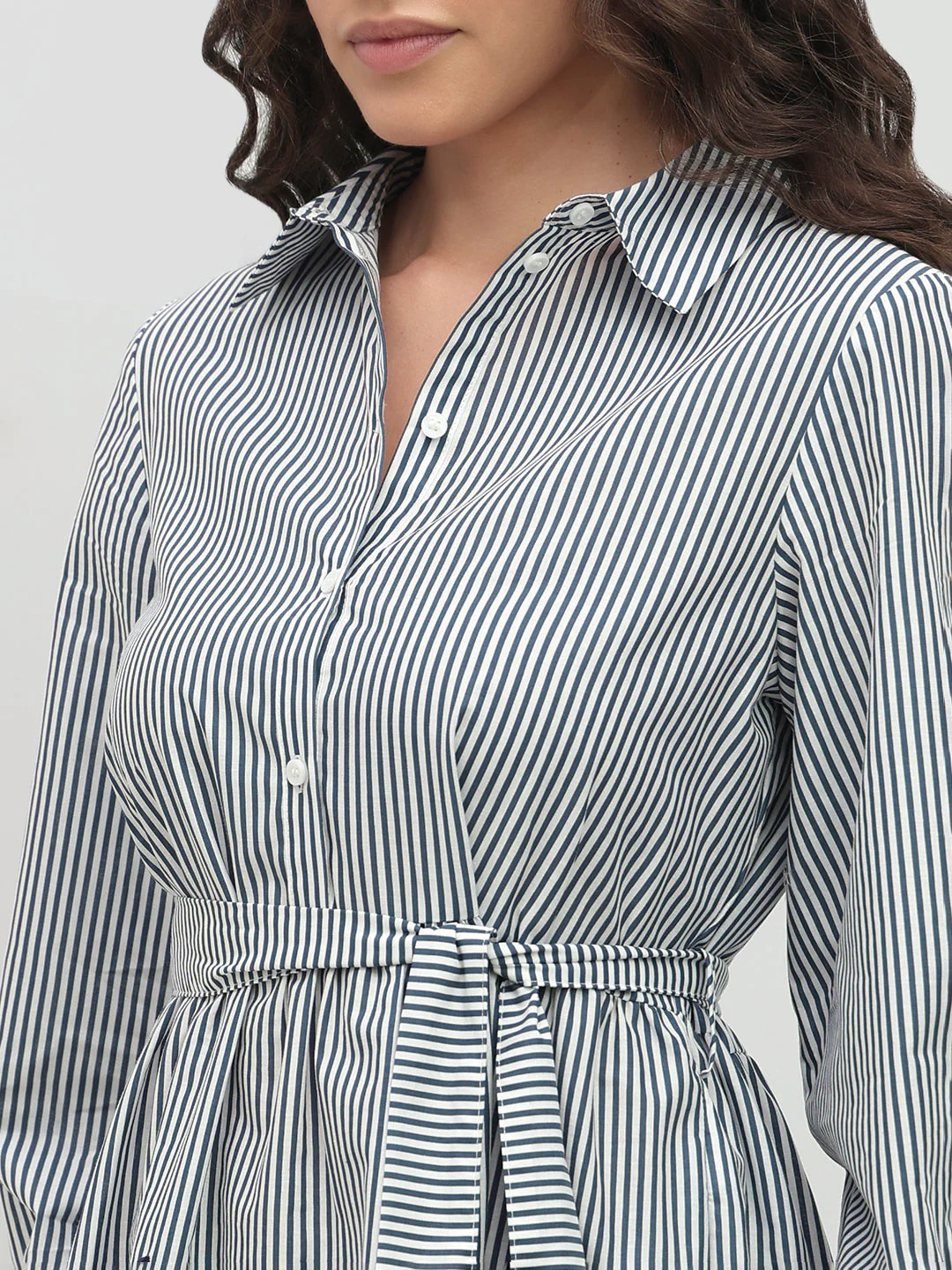 Striped Embroidered Lace Shirt Dress - Image 8