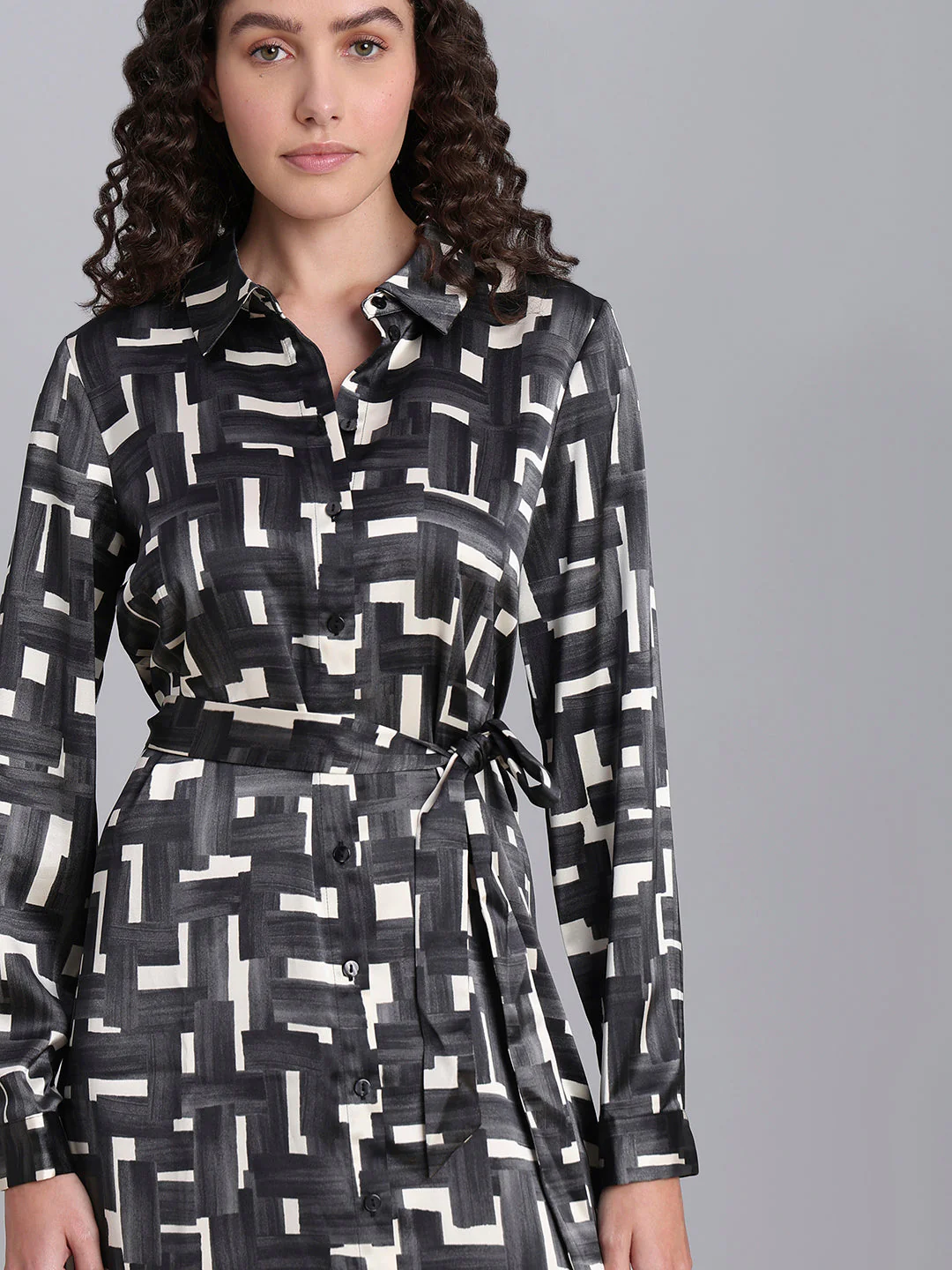 Geometric Print Tie-Waist Dress - Image 5