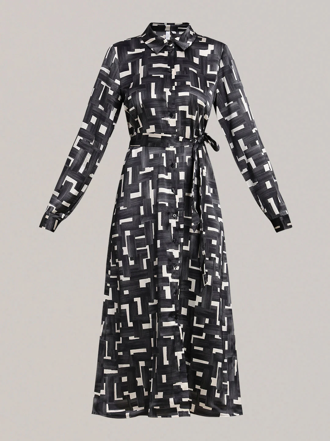 Geometric Print Tie-Waist Dress - Image 7