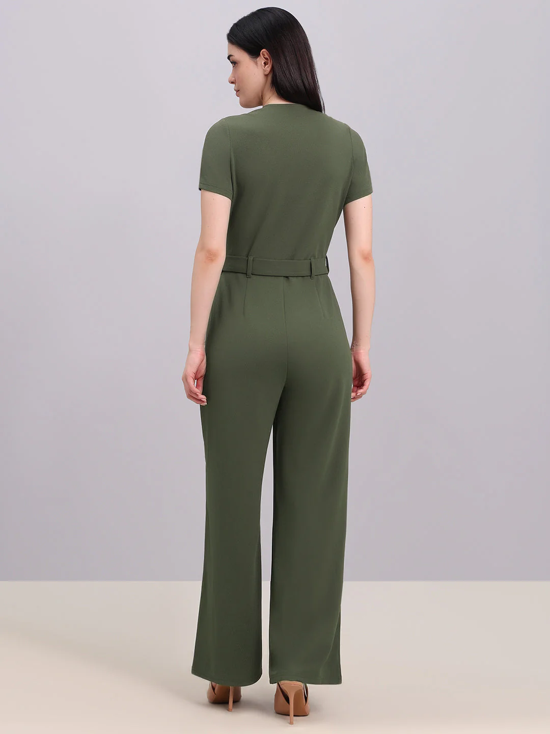 Olive V-Neck Jumpsuit - Image 4
