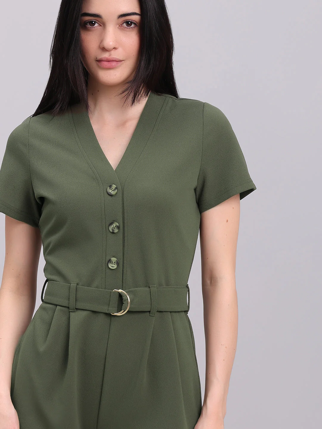 Olive V-Neck Jumpsuit - Image 5