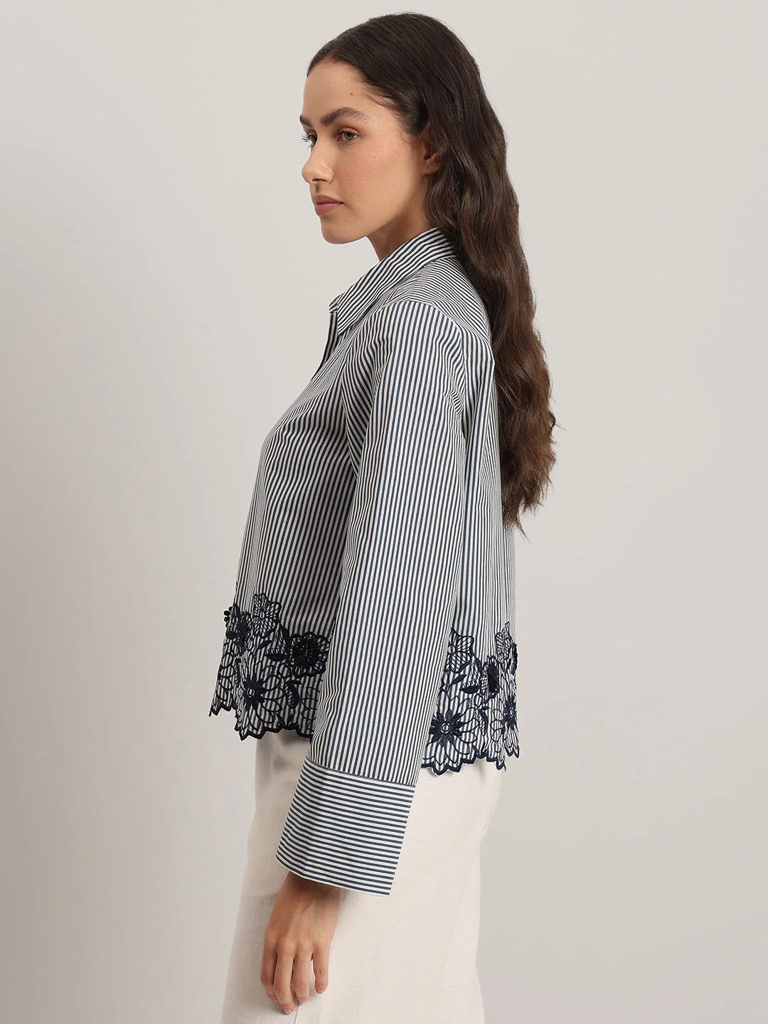 Striped Embroidered Lace Shirt - Image 3