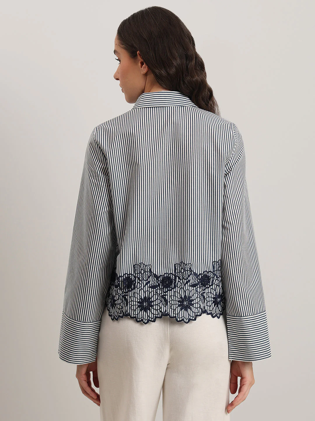 Striped Embroidered Lace Shirt - Image 4