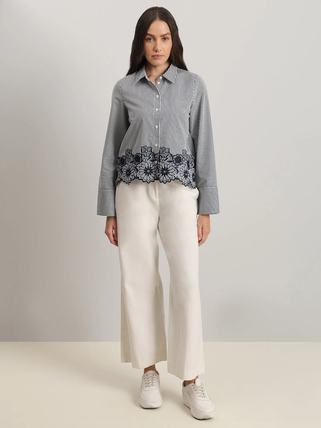 Striped Embroidered Lace Shirt - Image 5