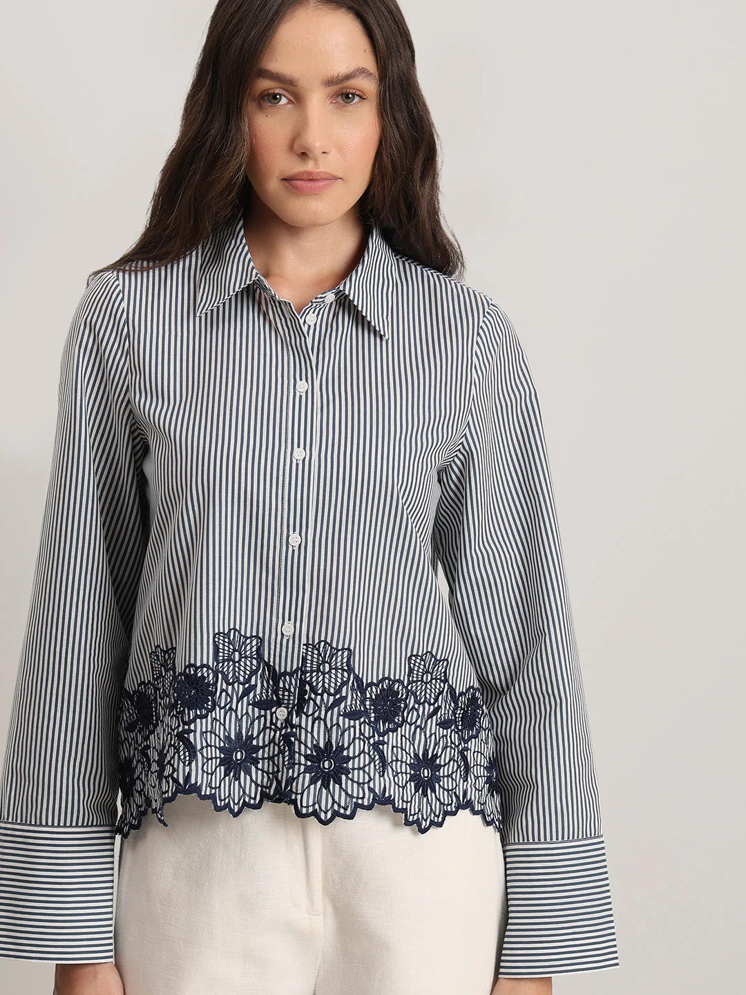 Striped Embroidered Lace Shirt - Image 6