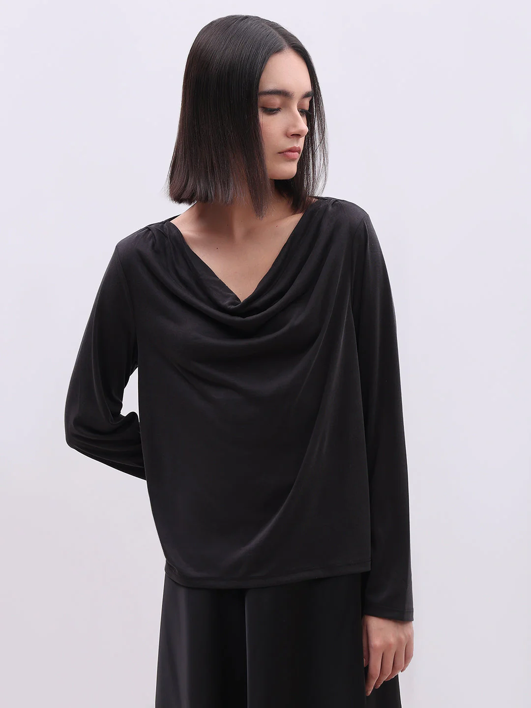 Black Cowl Neck Top - Image 2
