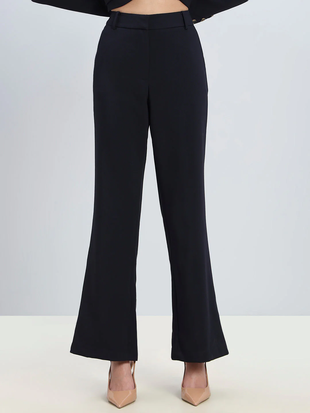 Navy High Rise Flared Pants - Image 2