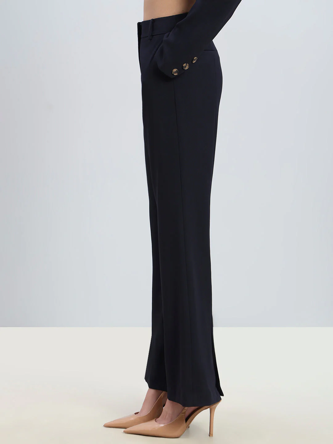 Navy High Rise Flared Pants - Image 3