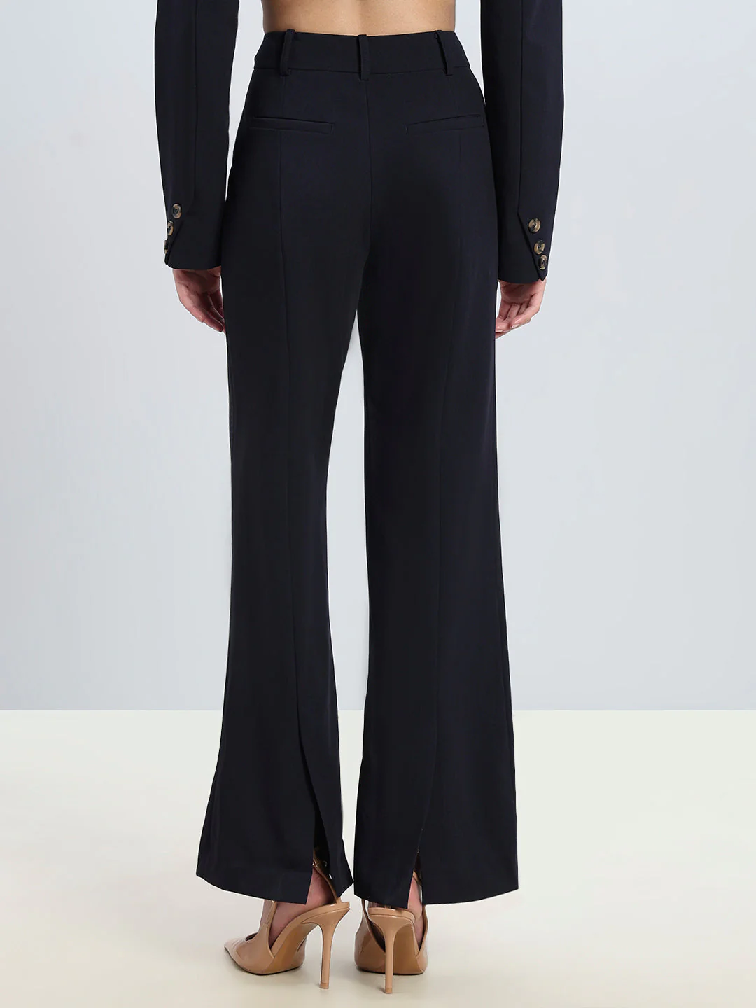 Navy High Rise Flared Pants - Image 4