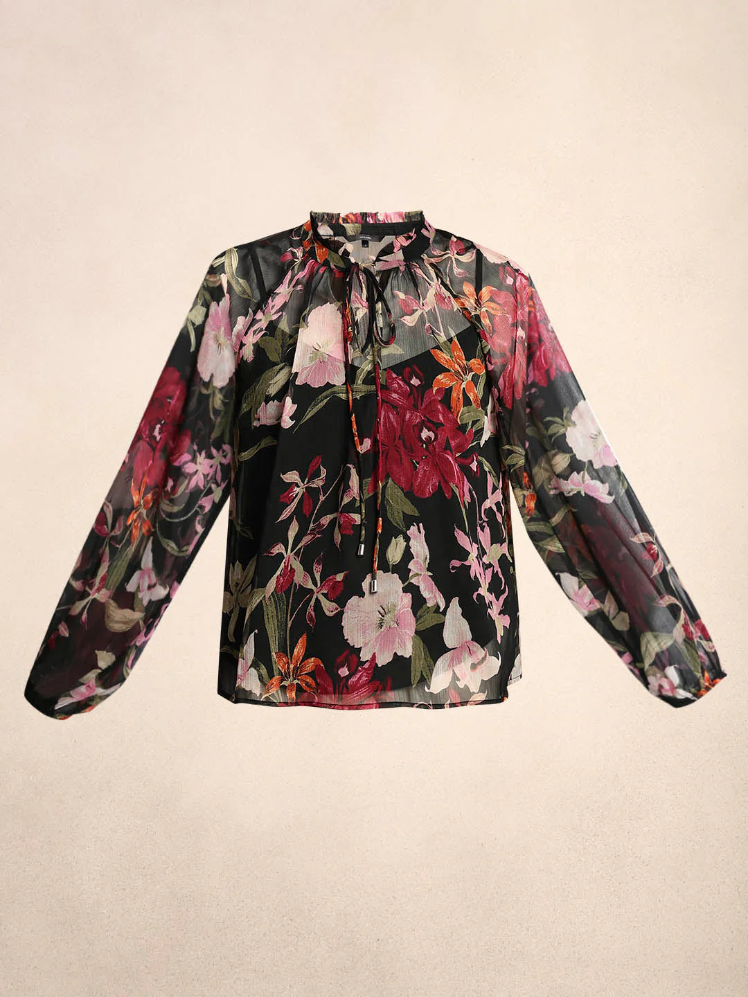 Flowy Floral Print Tie-Neck Top - Image 7