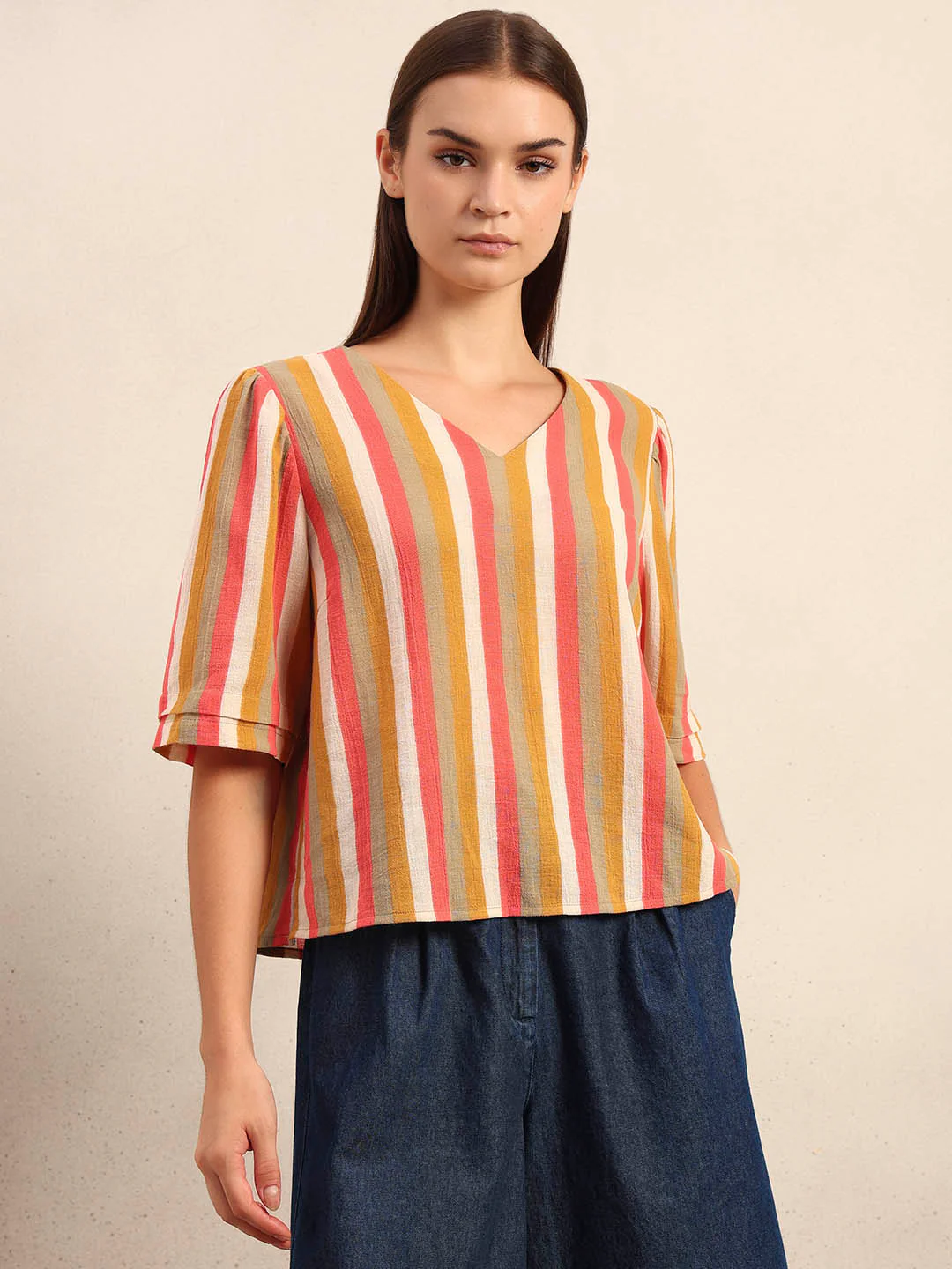 Striped V-Neck Top - Image 2