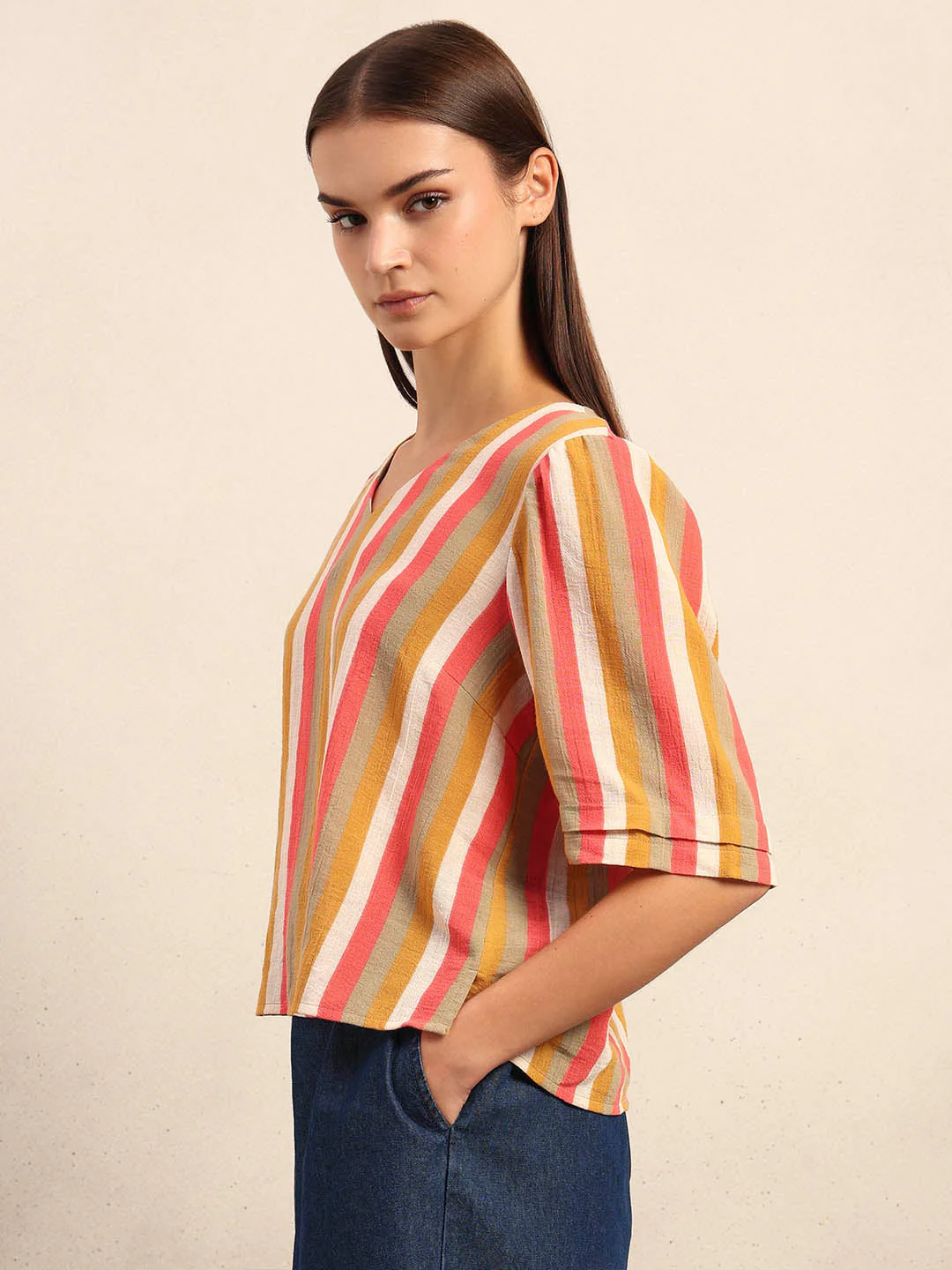 Striped V-Neck Top - Image 3