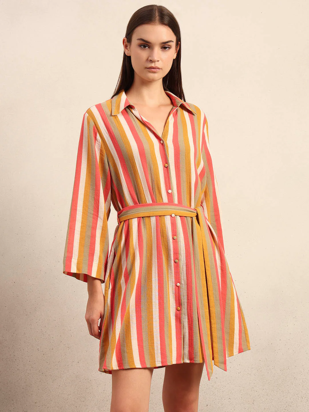 Striped Belted Midi Shirt Dress - Image 2