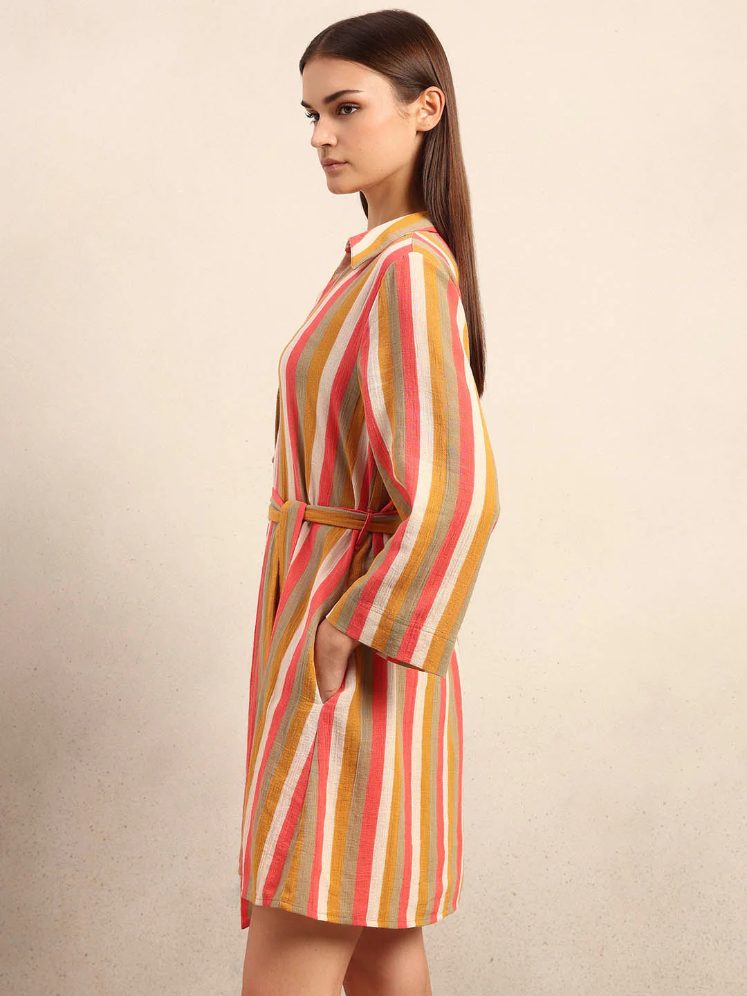 Striped Belted Midi Shirt Dress - Image 3