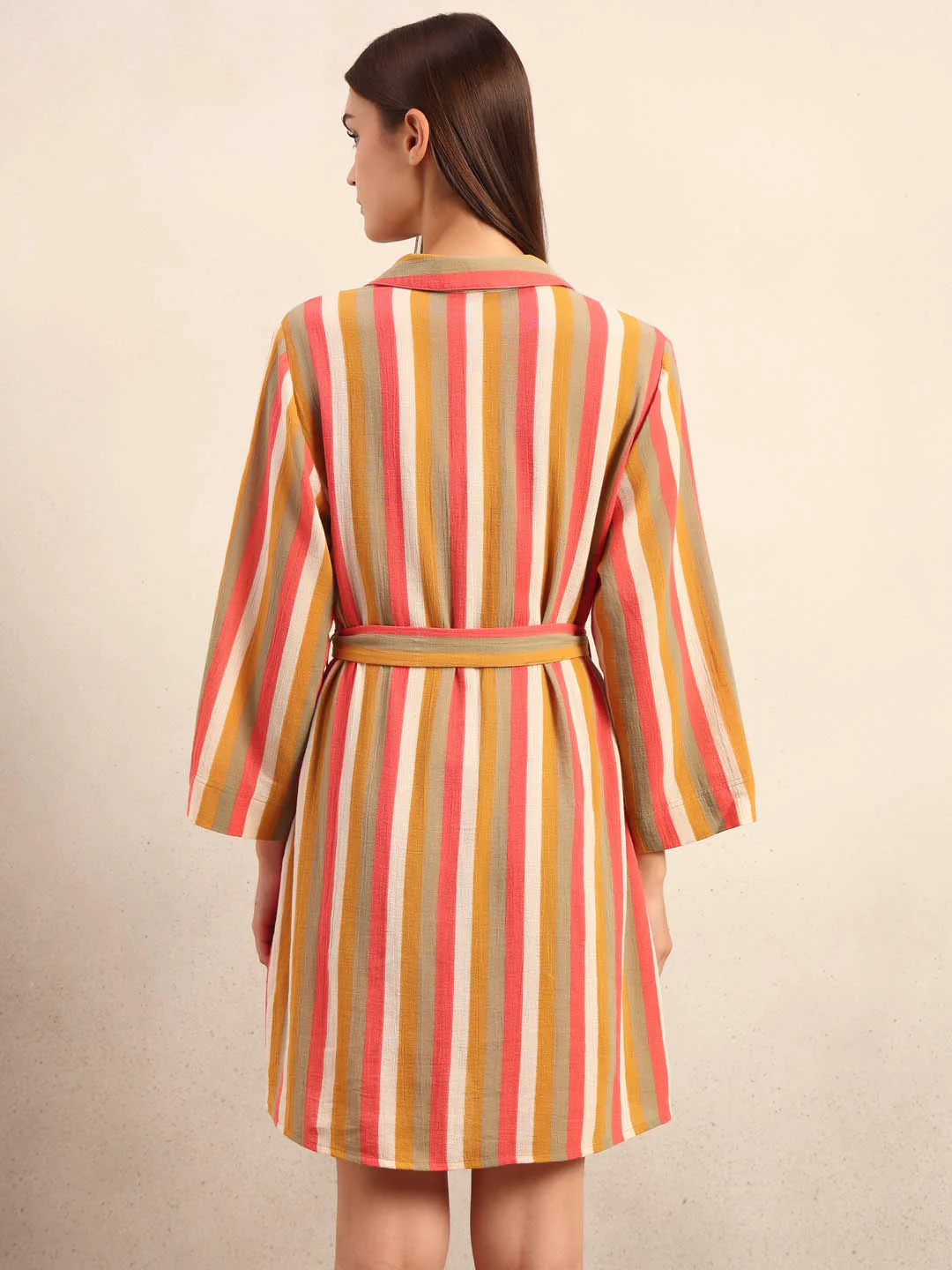 Striped Belted Midi Shirt Dress - Image 4