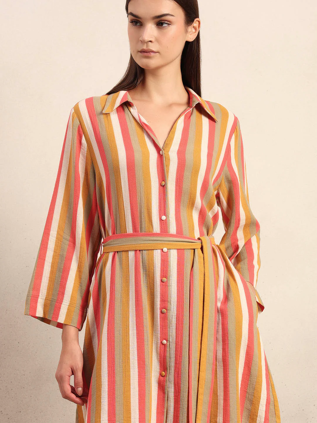 Striped Belted Midi Shirt Dress - Image 6
