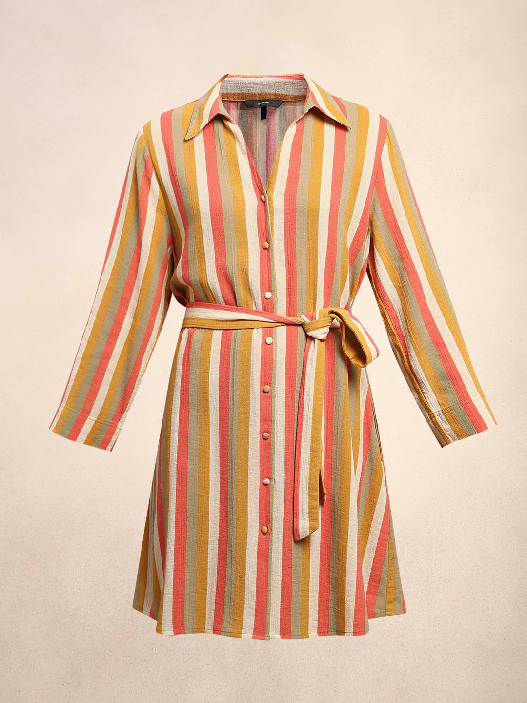 Striped Belted Midi Shirt Dress - Image 7