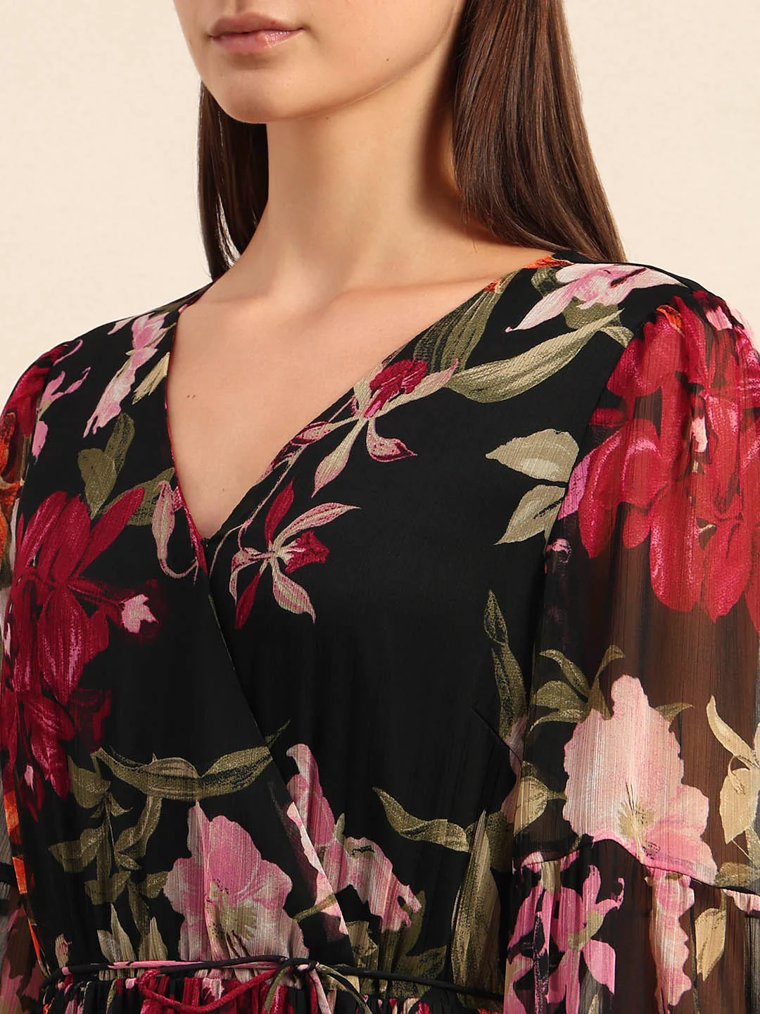 Black Floral Print Tiered Dress - Image 6