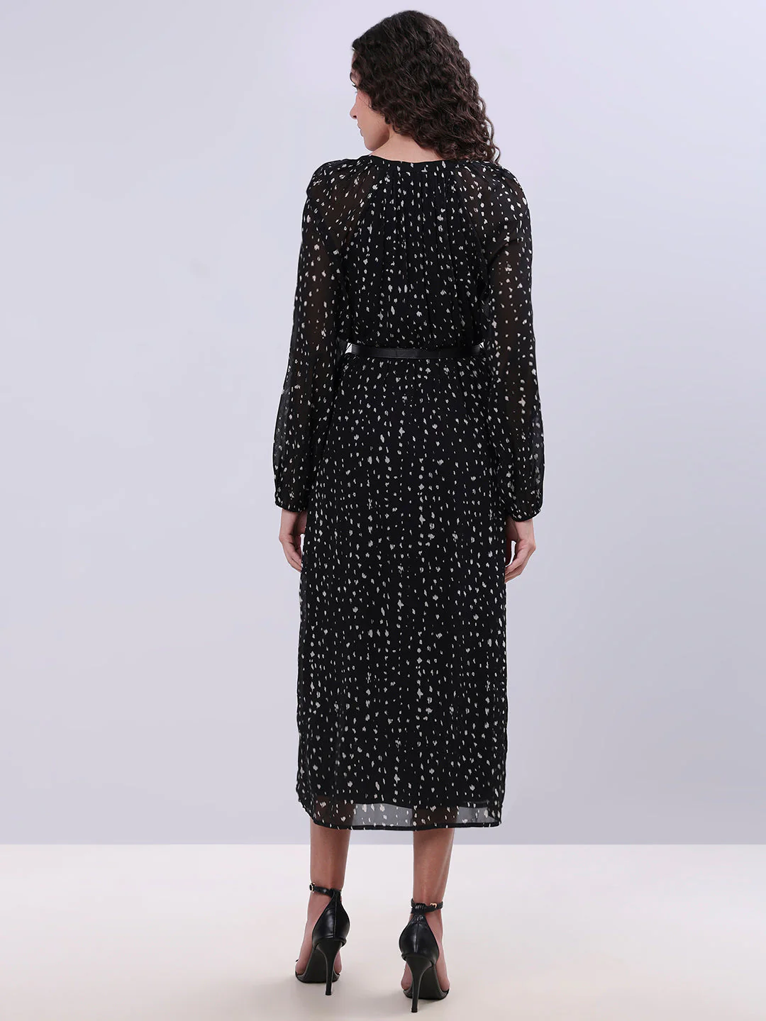 Printed V-Neck Belted Dress - Image 4