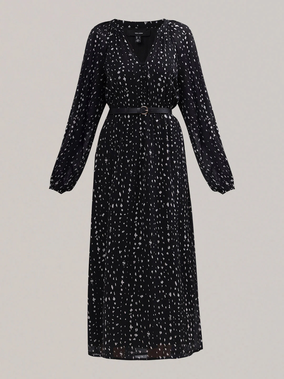 Printed V-Neck Belted Dress - Image 7