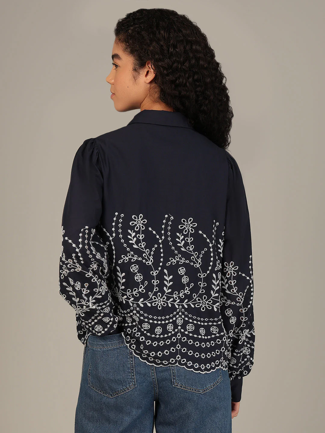 Organic Cotton Embroidered Shirt - Navy - Image 4