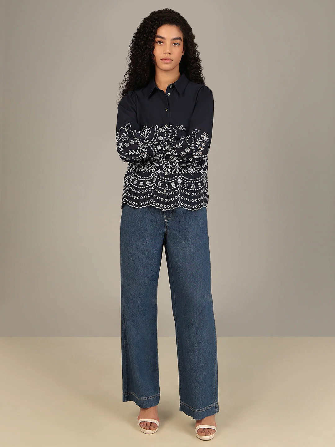 Organic Cotton Embroidered Shirt - Navy - Image 5