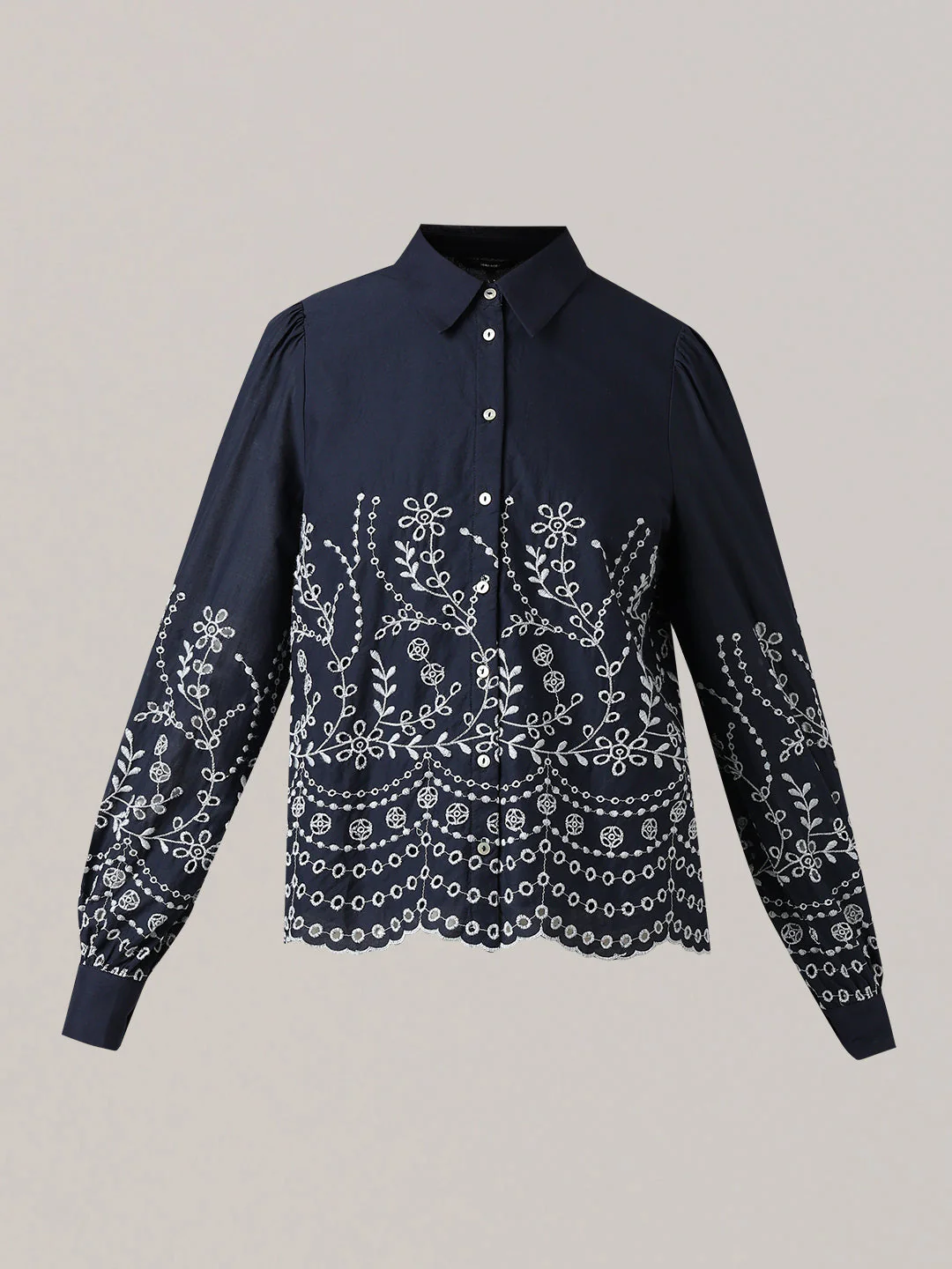 Organic Cotton Embroidered Shirt - Navy - Image 7