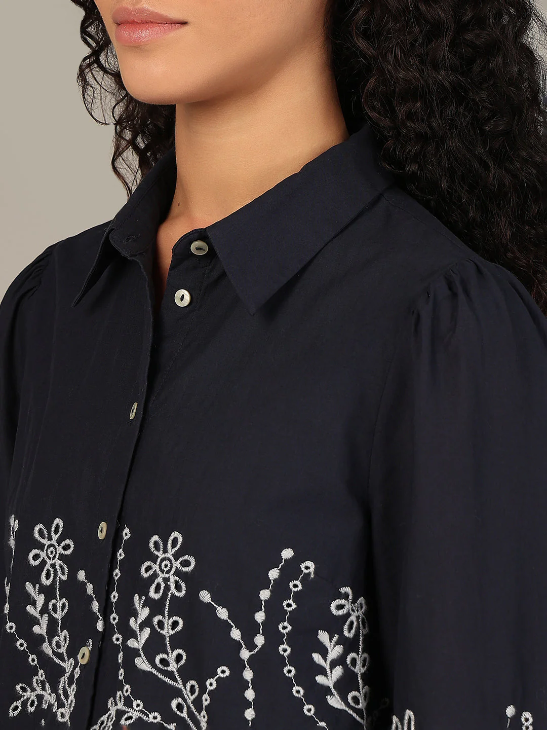 Organic Cotton Embroidered Shirt - Navy - Image 8