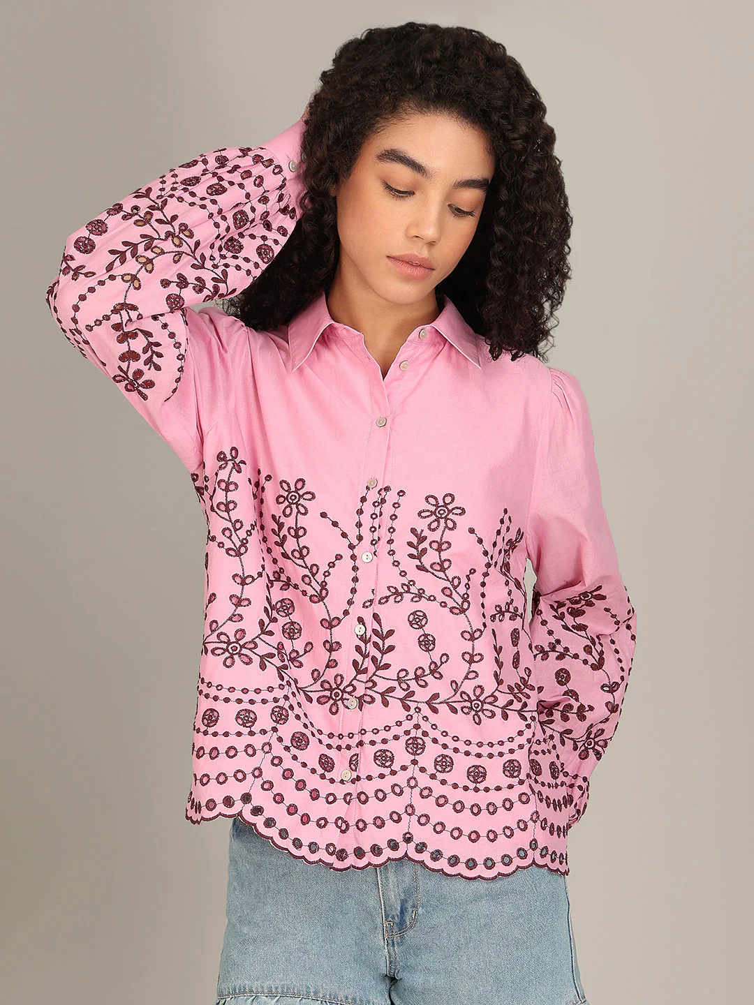 Organic Cotton Embroidered Shirt - Pink - Image 2
