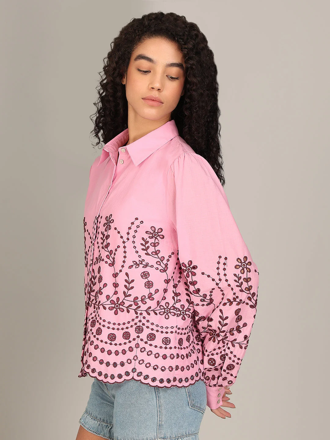 Organic Cotton Embroidered Shirt - Pink - Image 3