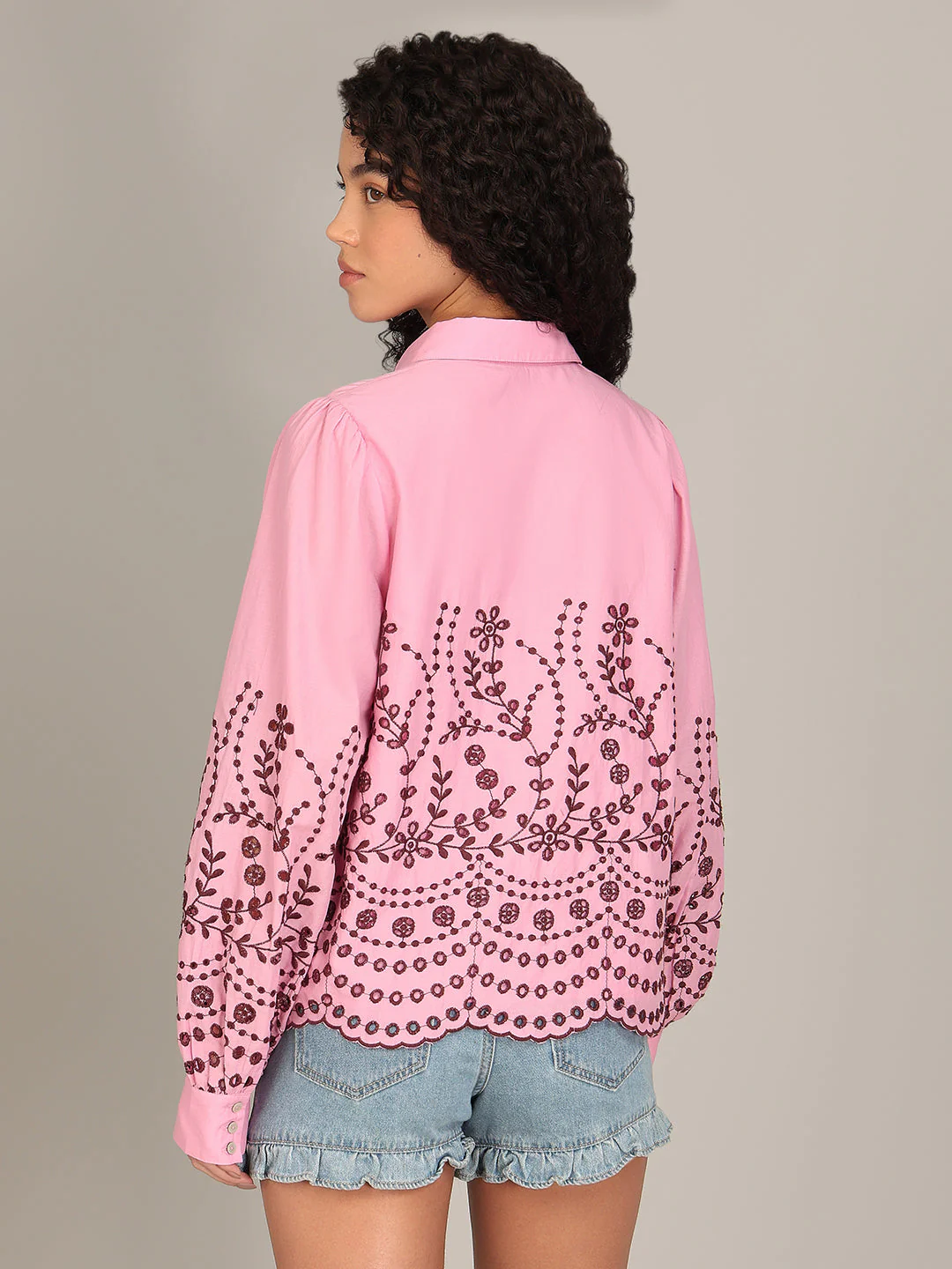 Organic Cotton Embroidered Shirt - Pink - Image 4
