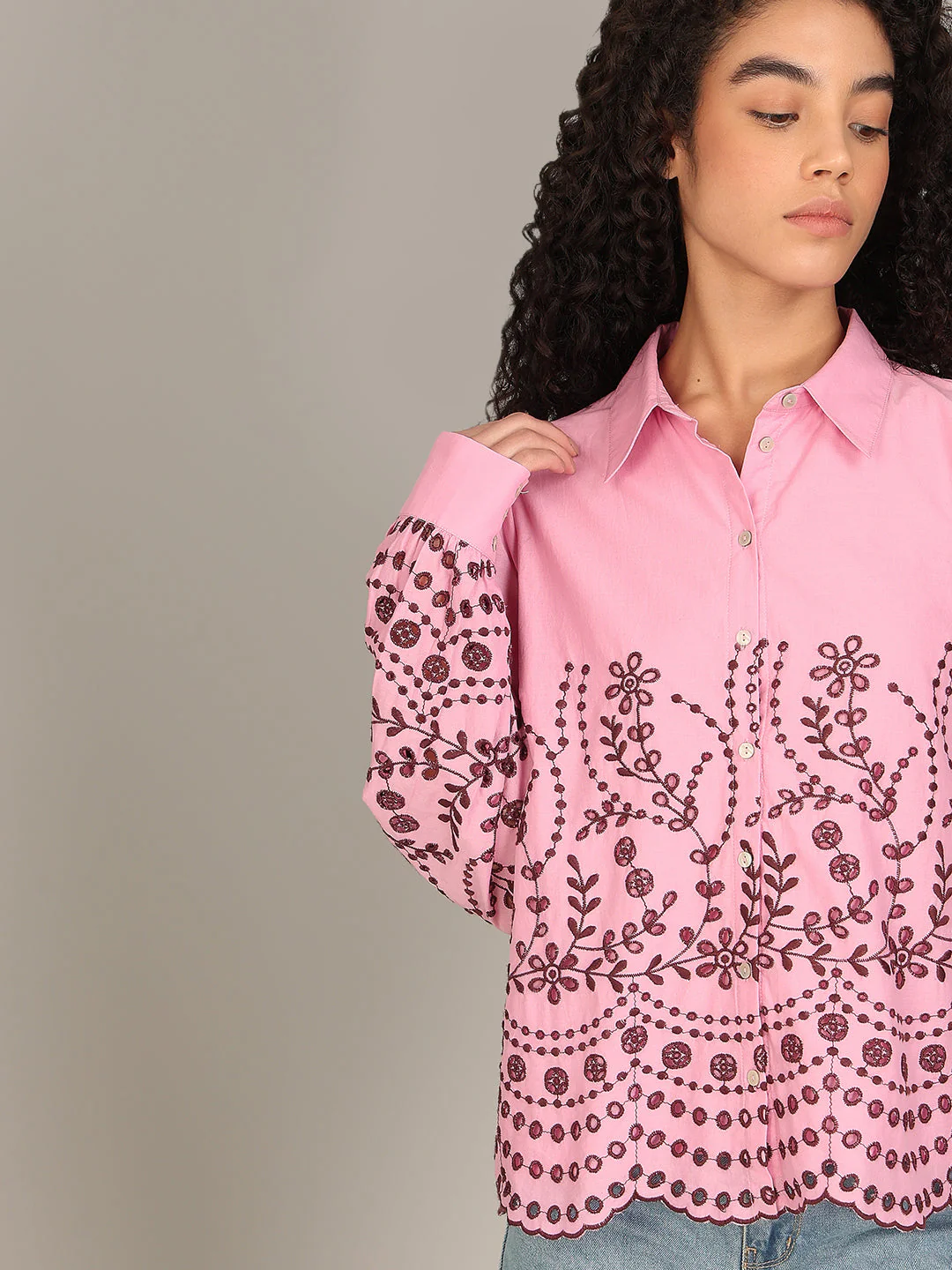 Organic Cotton Embroidered Shirt - Pink - Image 6