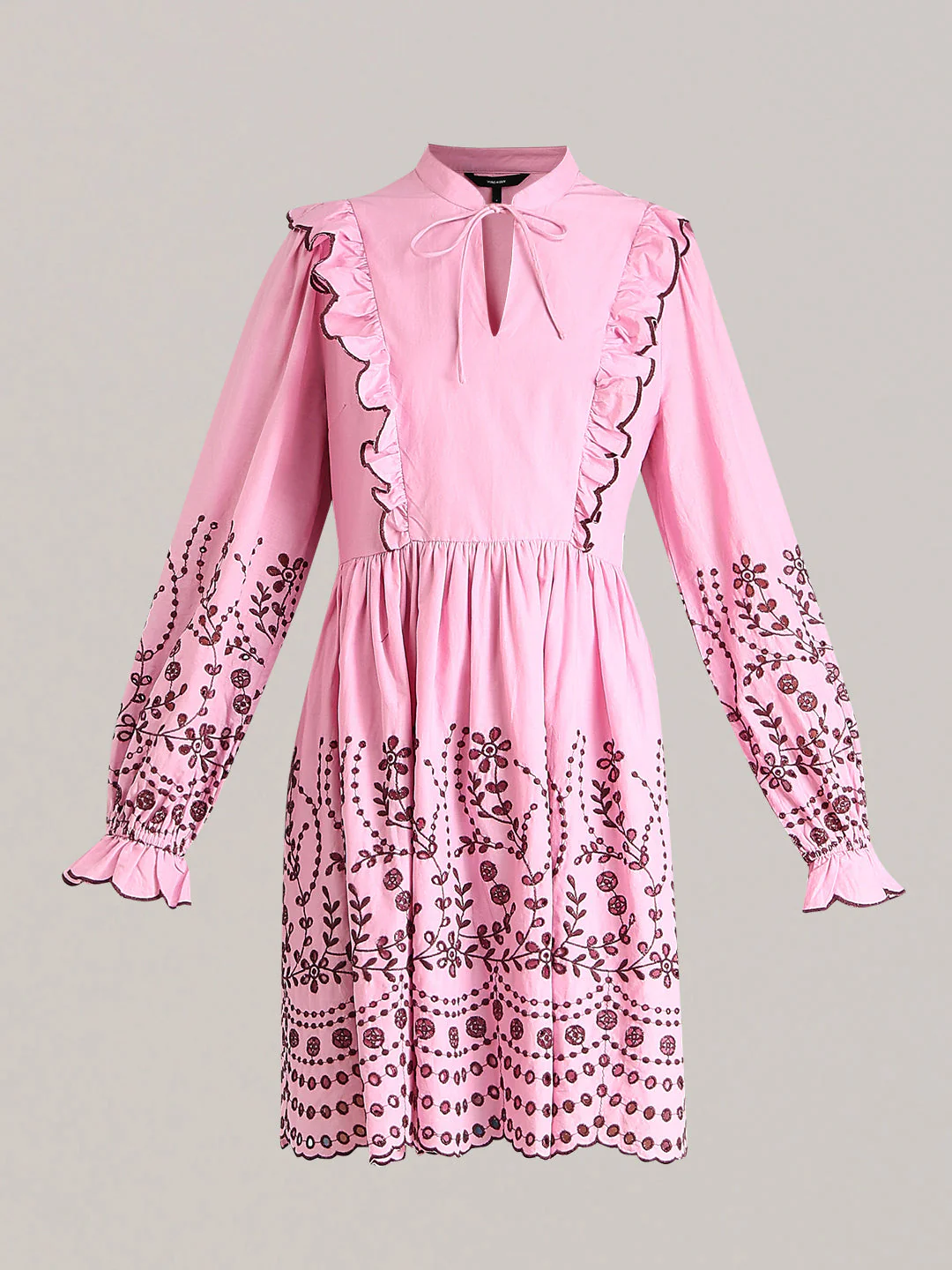 Pink Smocked Embroidered Sleeves Dress - Image 7