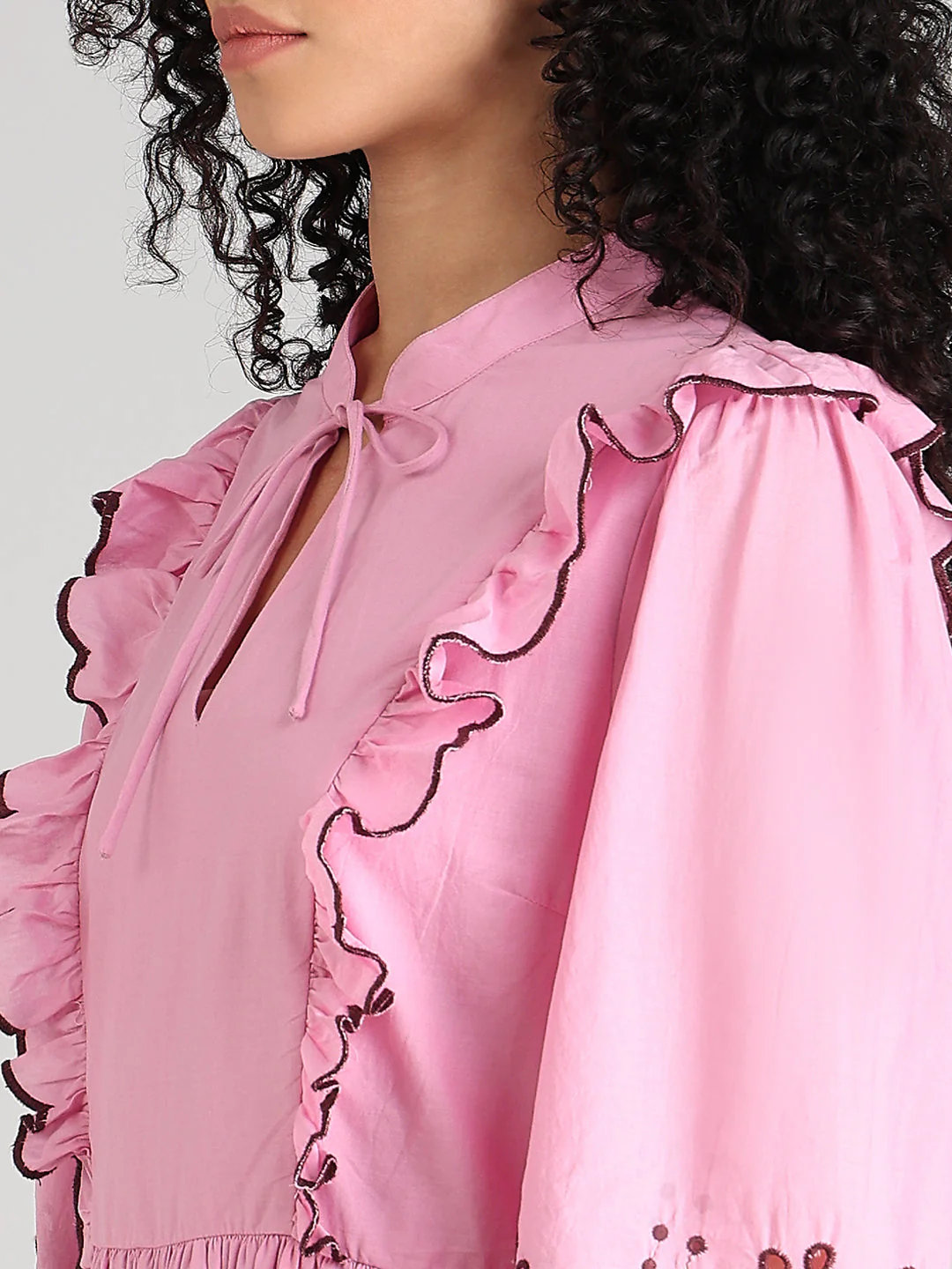 Pink Smocked Embroidered Sleeves Dress - Image 8