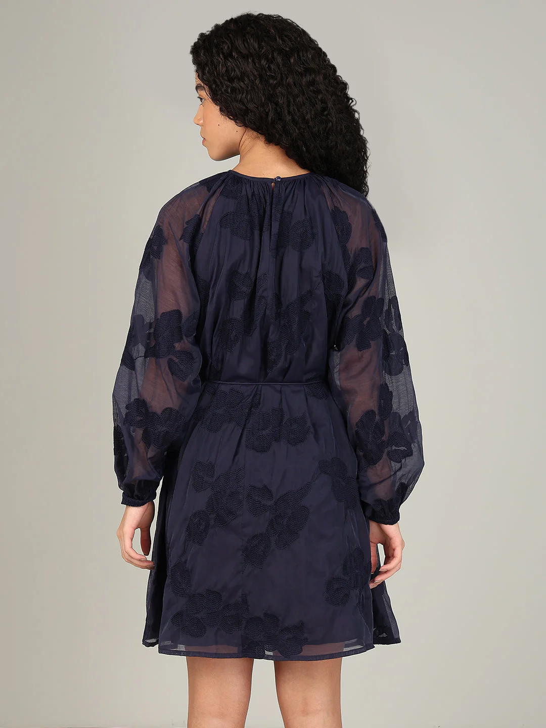 Navy Embroidered Fit & Flare Dress - Image 4