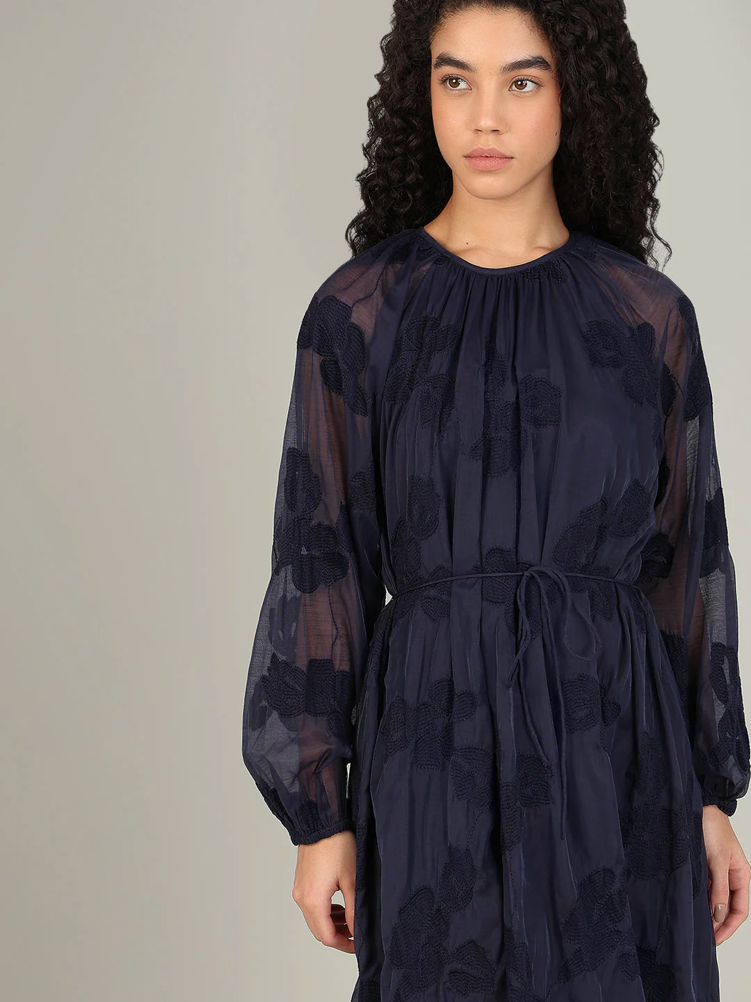 Navy Embroidered Fit & Flare Dress - Image 6