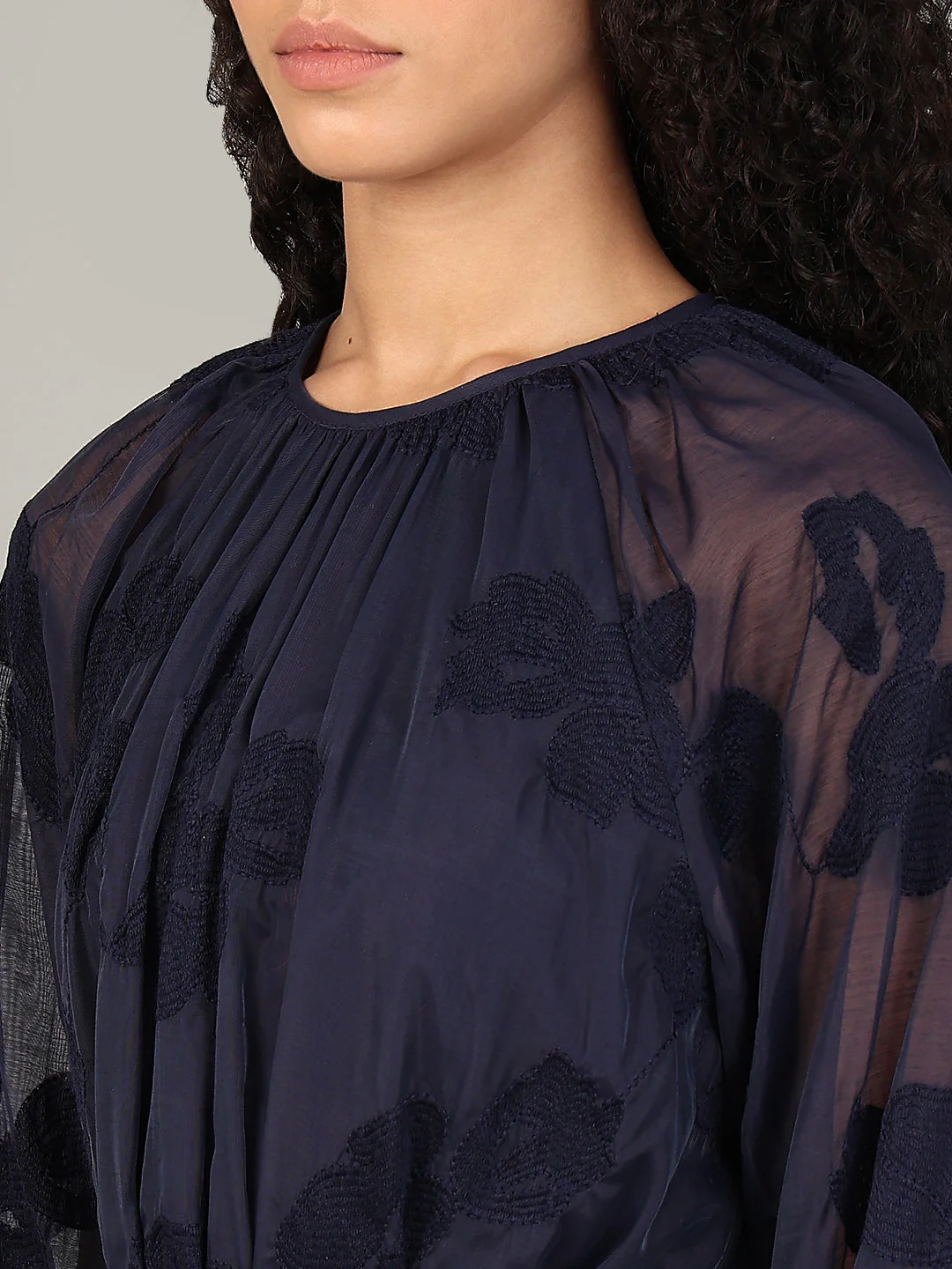 Navy Embroidered Fit & Flare Dress - Image 8