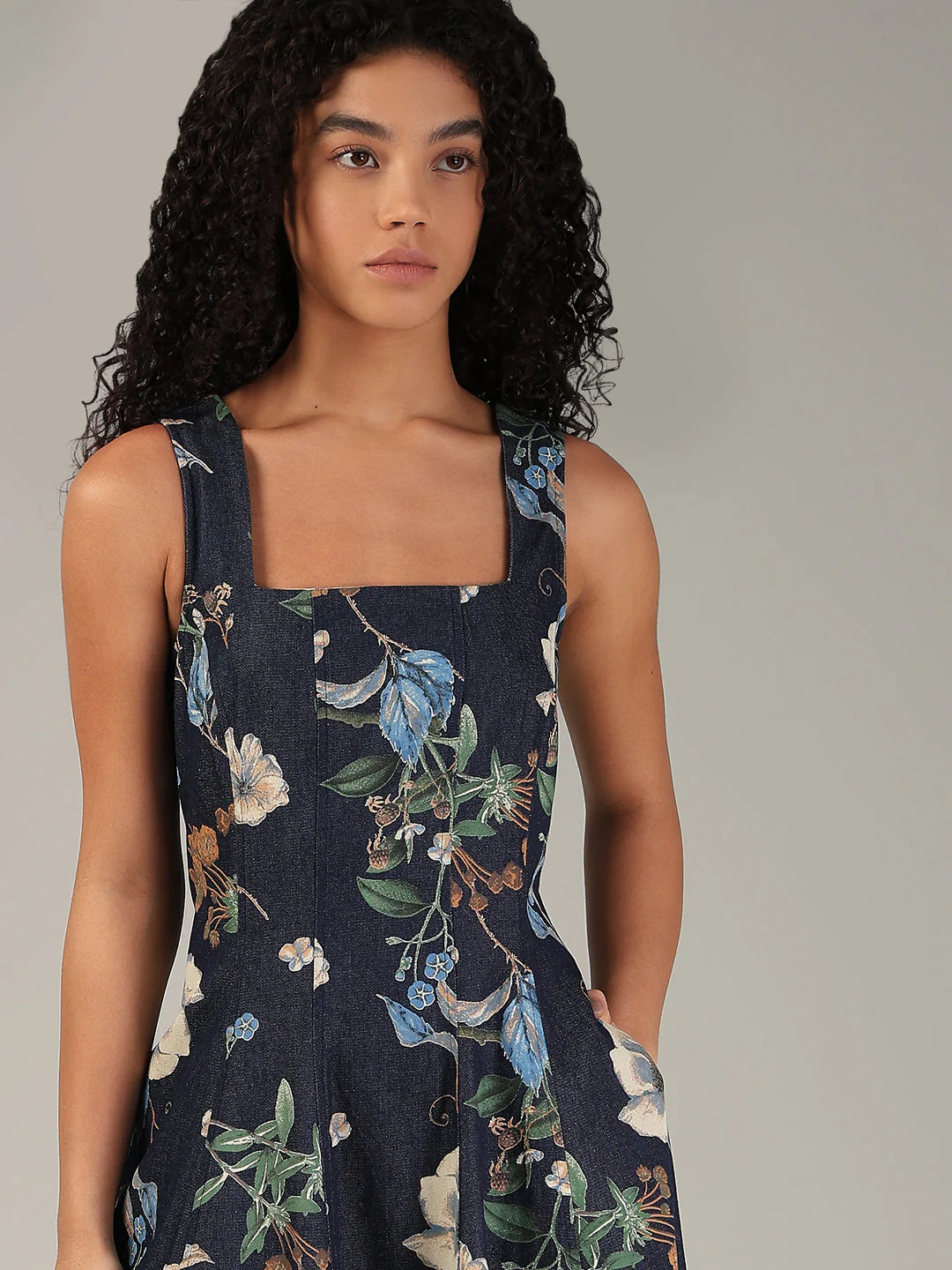 Dark Blue Denim Floral Dress - Image 5