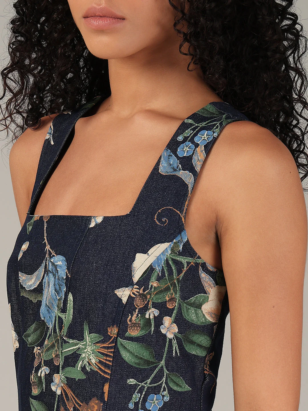 Dark Blue Denim Floral Dress - Image 6