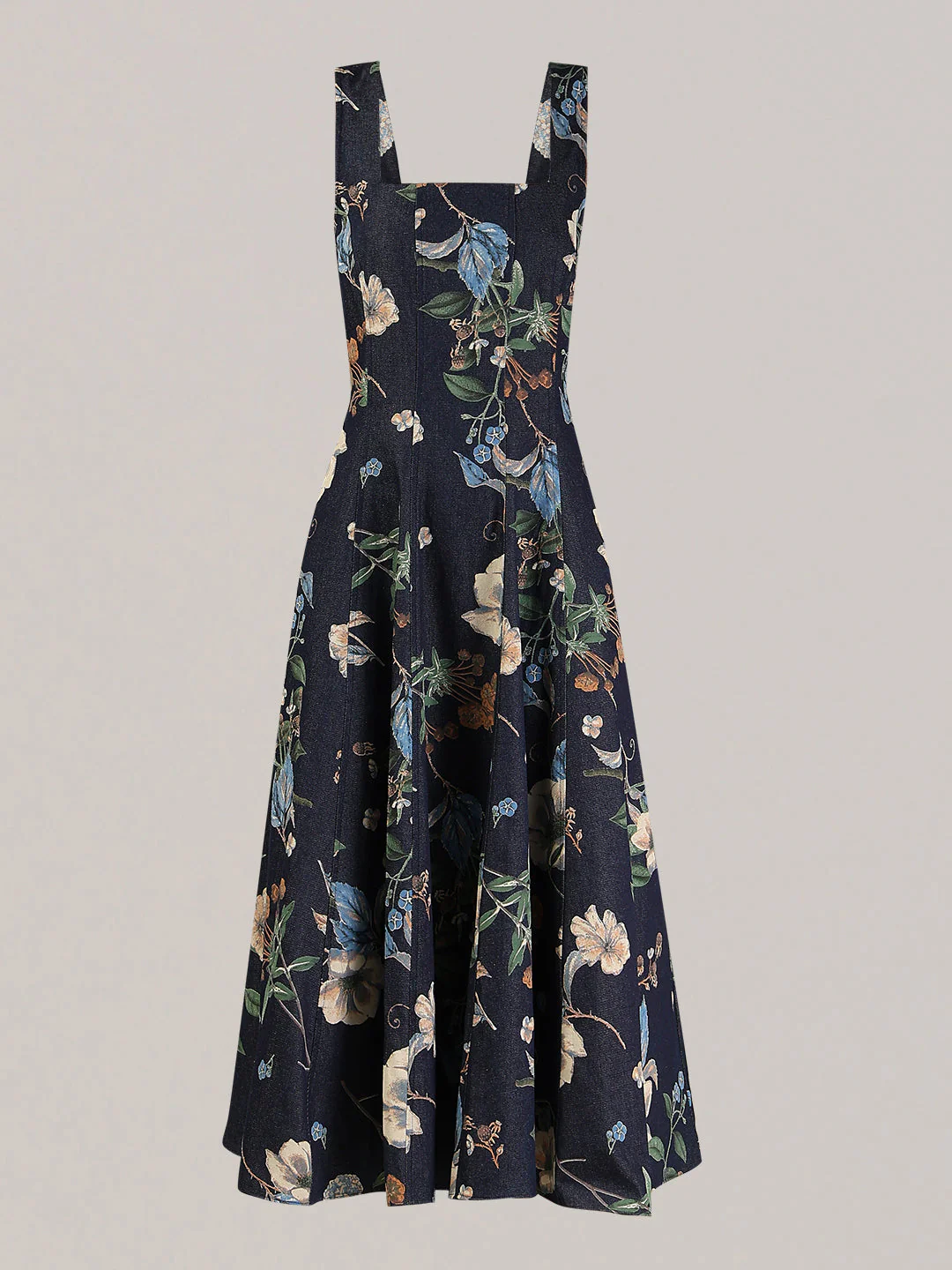 Dark Blue Denim Floral Dress - Image 7