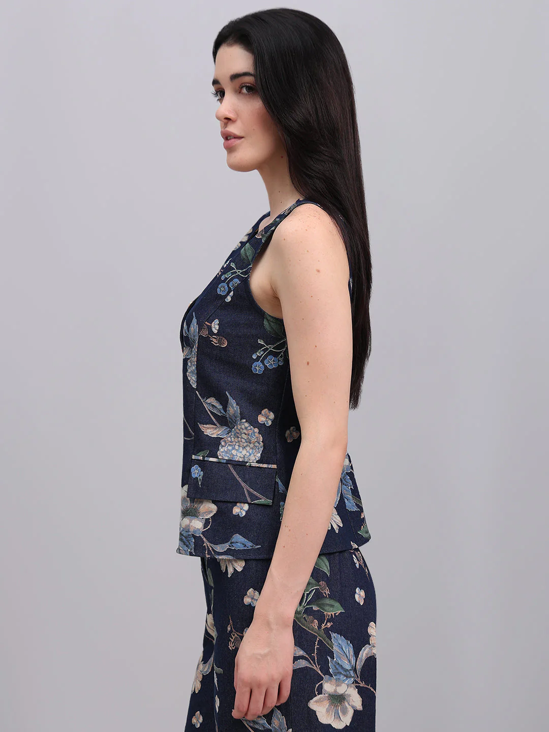 Floral Print Denim Waistcoat - Image 3