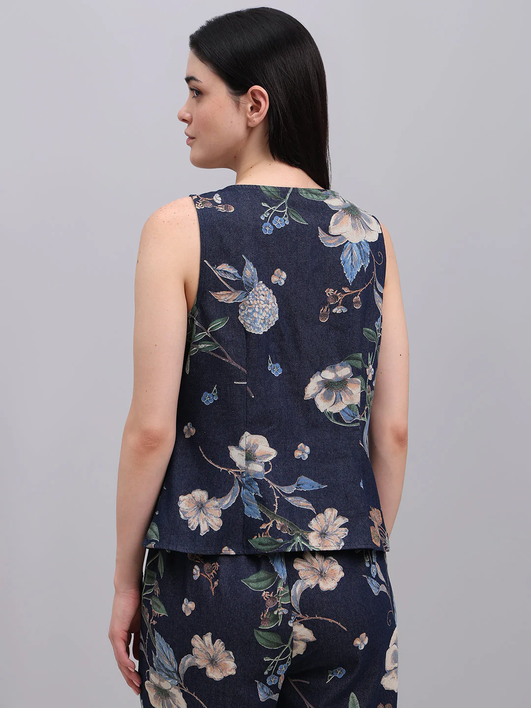 Floral Print Denim Waistcoat - Image 4
