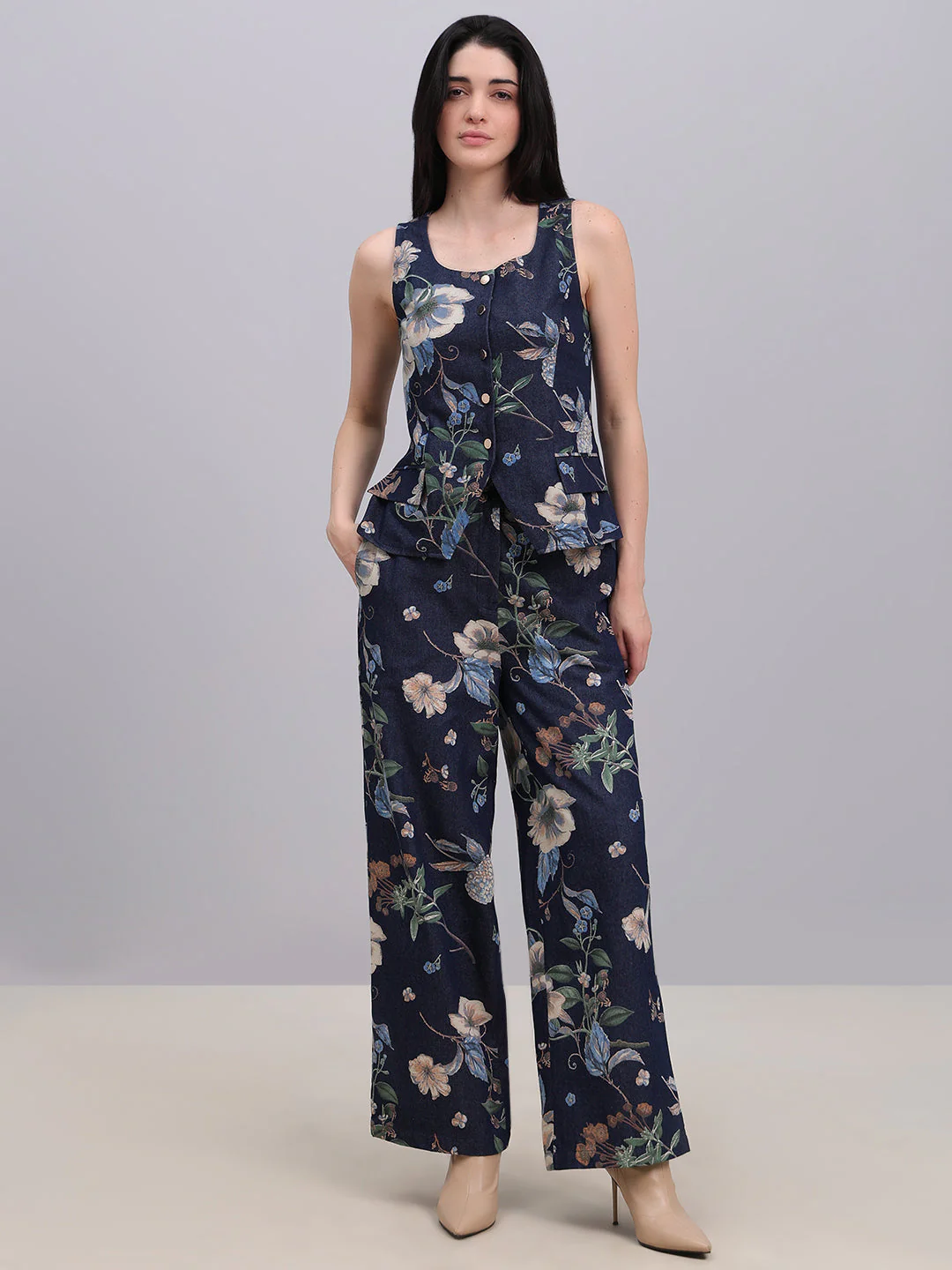 Floral Print Denim Waistcoat - Image 5